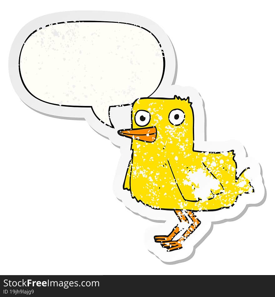 cartoon duck and speech bubble distressed sticker