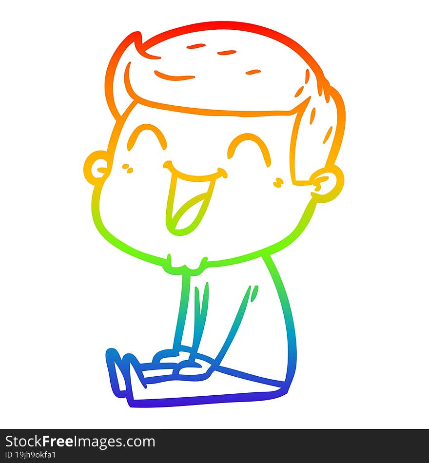 Rainbow Gradient Line Drawing Cartoon Man Laughing