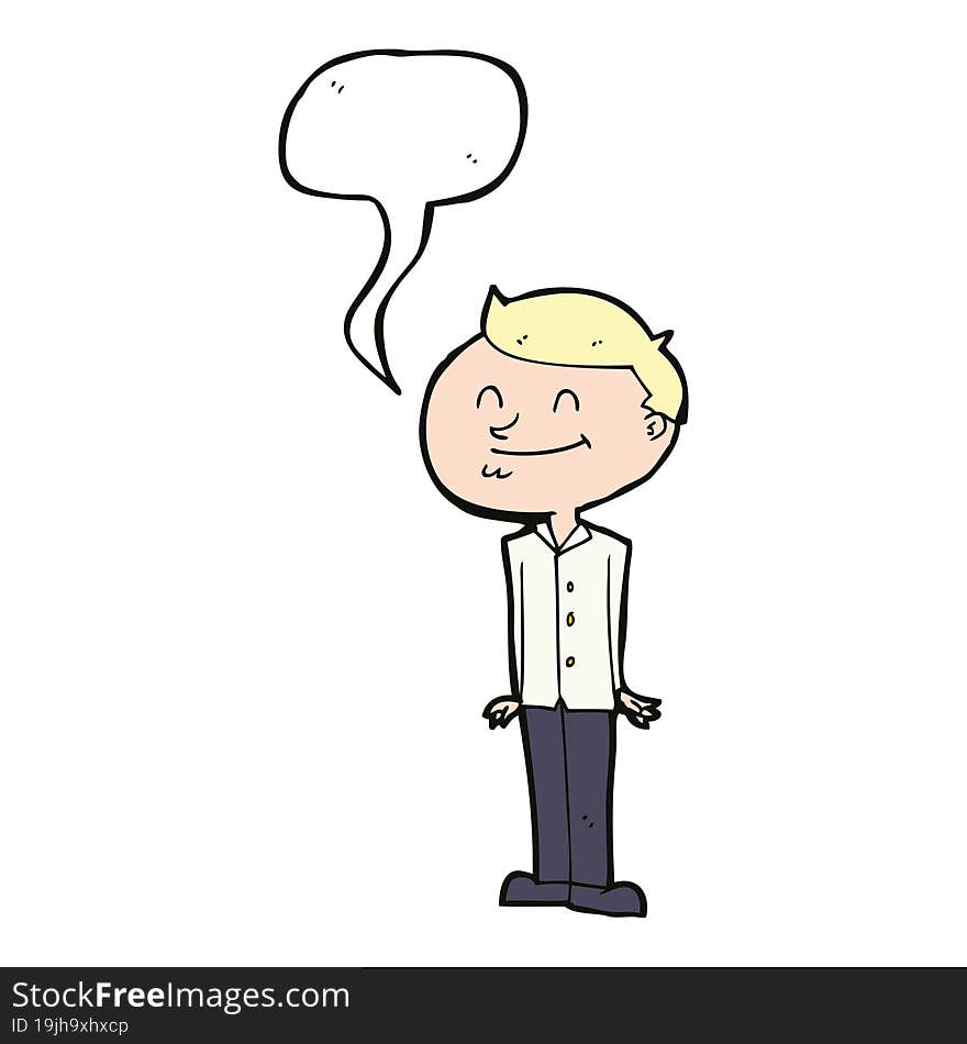 cartoon smiling man with speech bubble