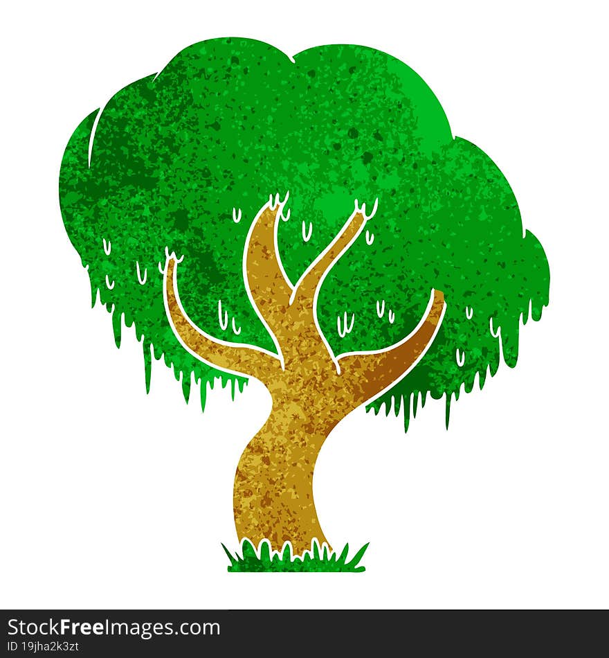 hand drawn retro cartoon doodle of a green tree