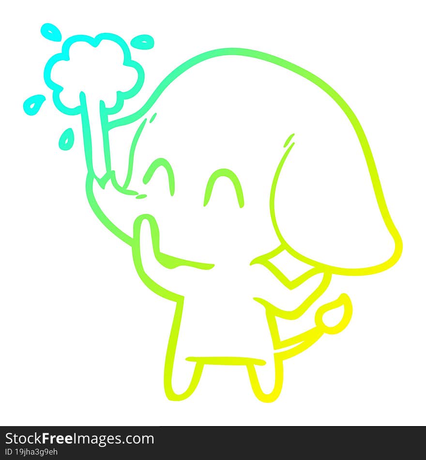 cold gradient line drawing cute cartoon elephant spouting water