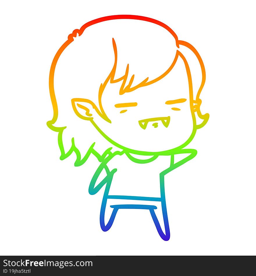 Rainbow Gradient Line Drawing Cartoon Undead Vampire Girl Pointing