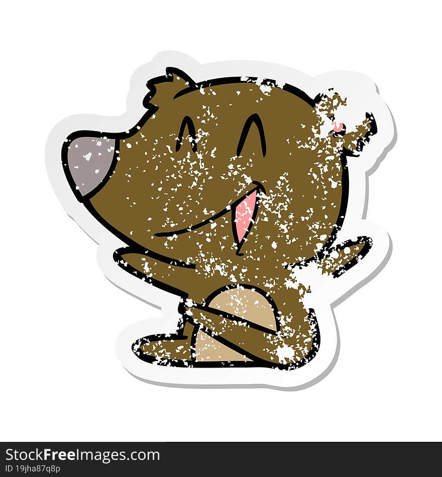 Distressed Sticker Of A Laughing Bear Cartoon