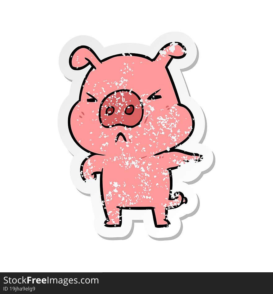 Distressed Sticker Of A Cartoon Angry Pig