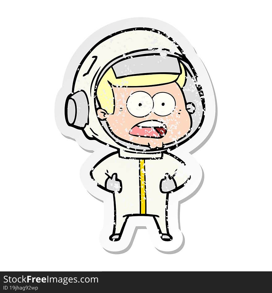 Distressed Sticker Of A Cartoon Surprised Astronaut