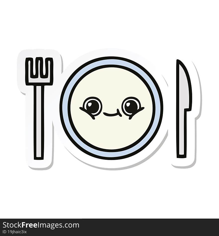 sticker of a cute cartoon dinner plate