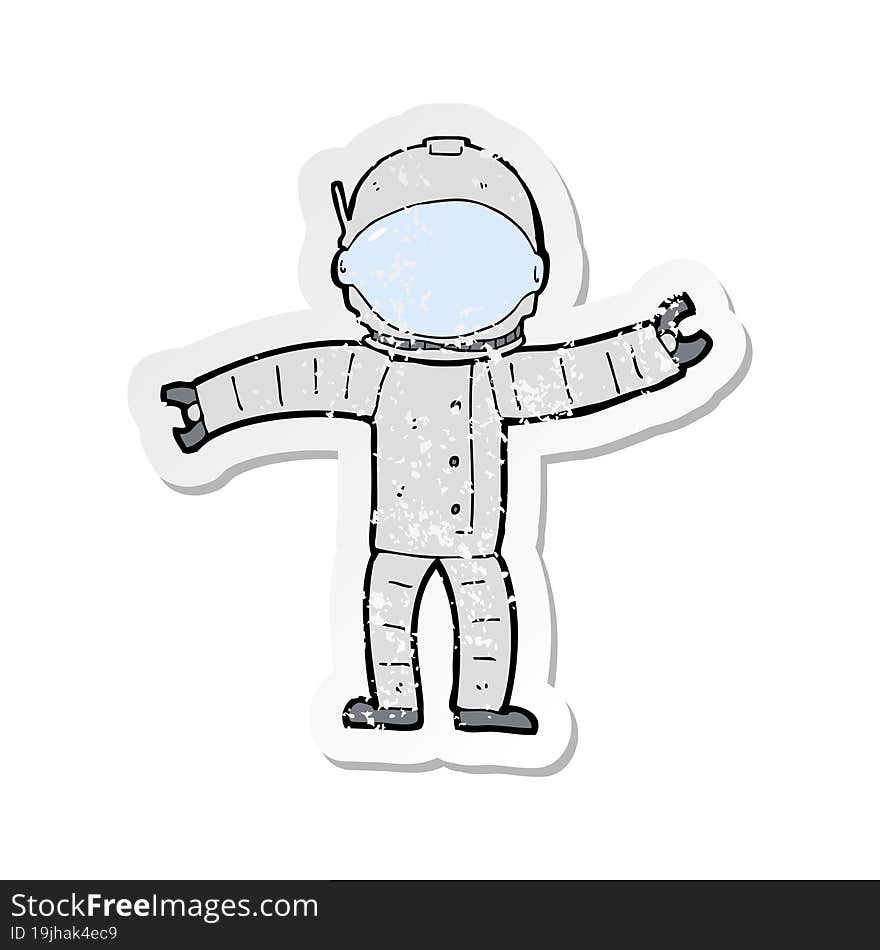 retro distressed sticker of a cartoon astronaut