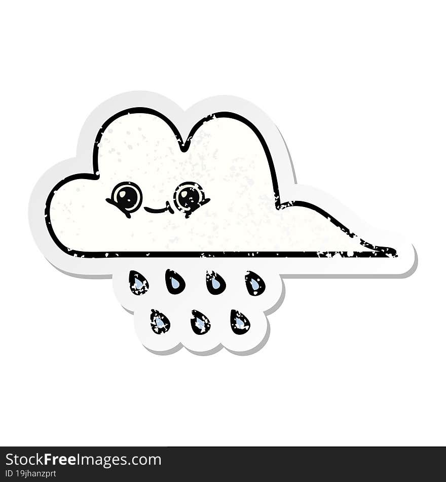 distressed sticker of a cute cartoon rain cloud