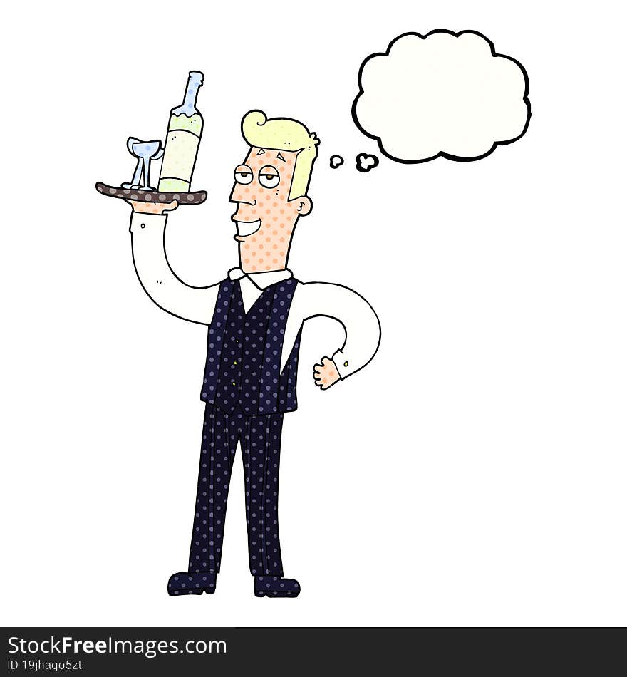 freehand drawn thought bubble cartoon waiter