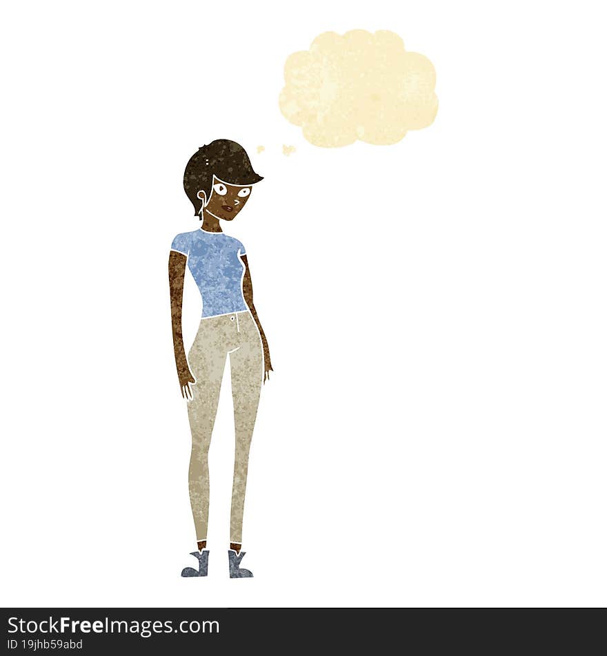 Cartoon Modern Attractive Woman With Thought Bubble