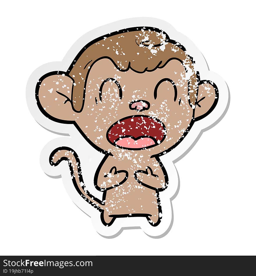 distressed sticker of a shouting cartoon monkey