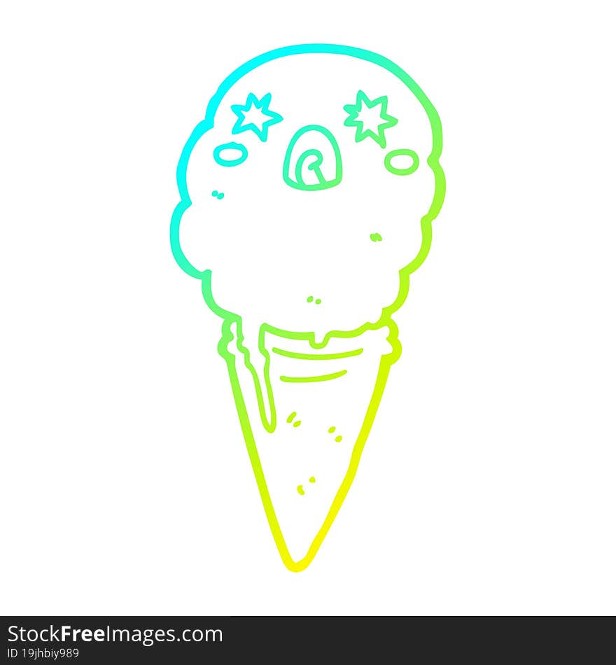 cold gradient line drawing cartoon shocked ice cream