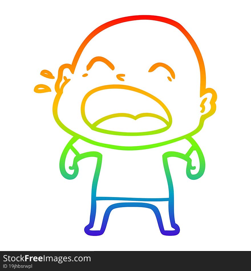 rainbow gradient line drawing of a cartoon shouting bald man