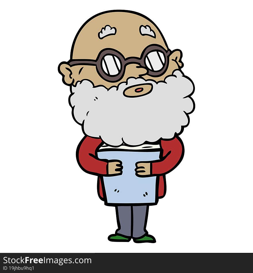 cartoon curious man with beard and glasses. cartoon curious man with beard and glasses