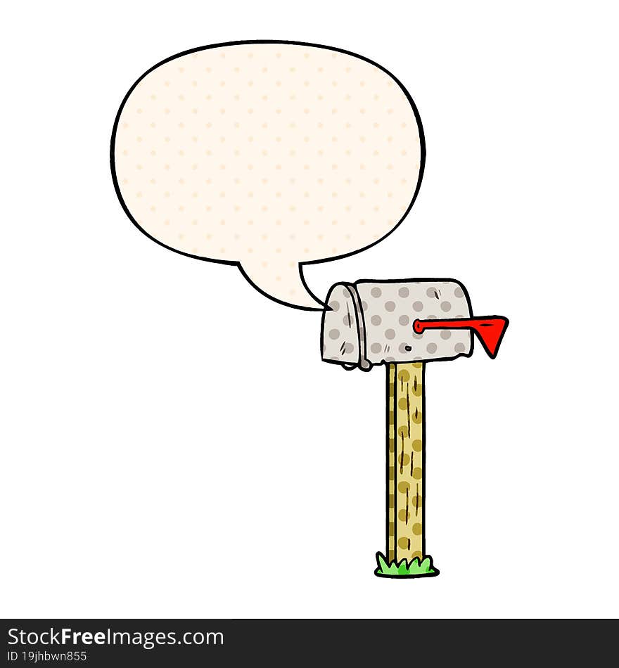 cartoon mailbox and speech bubble in comic book style