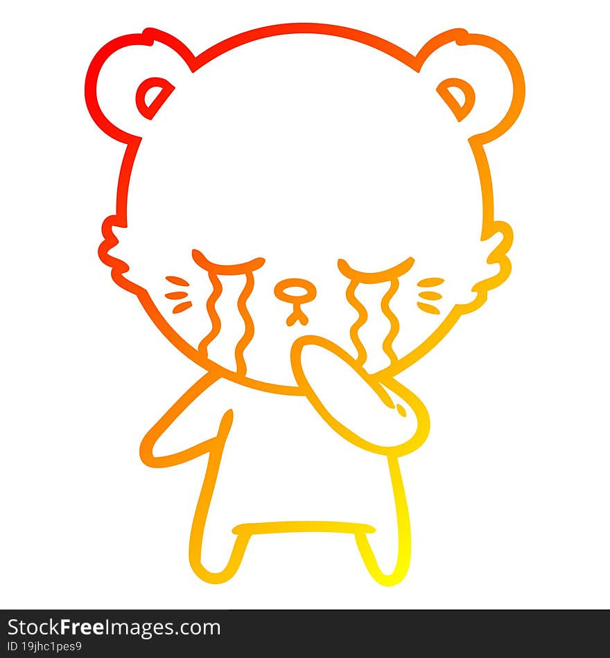 warm gradient line drawing of a crying cartoon bear