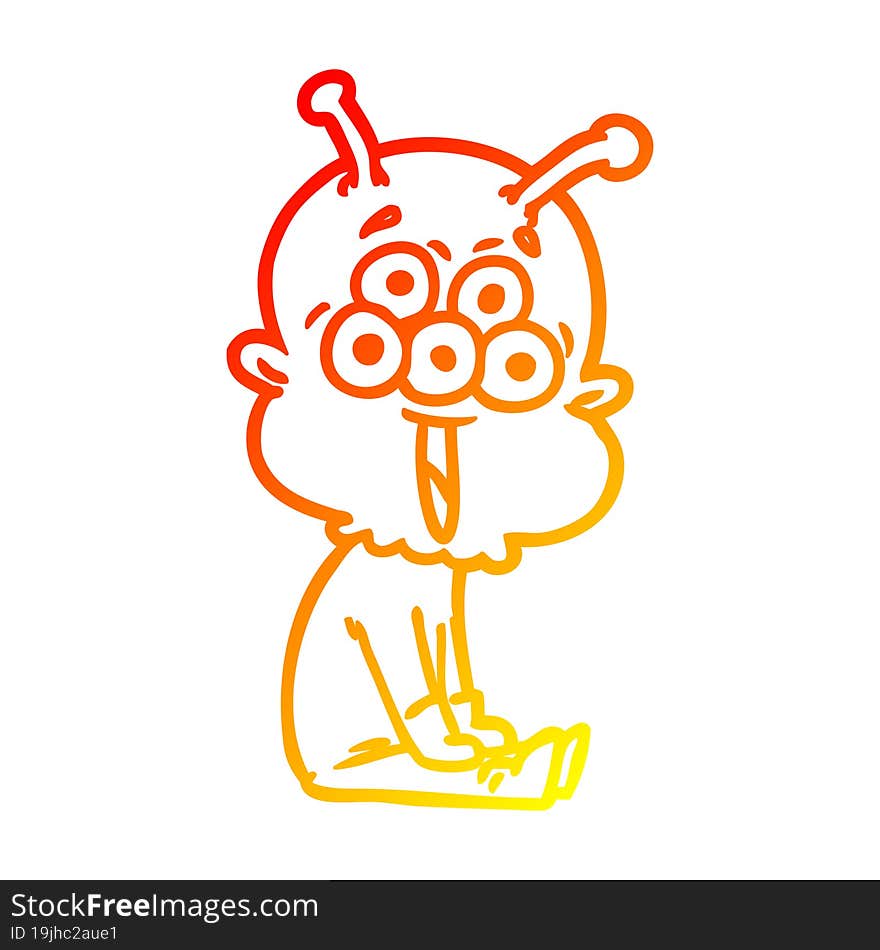 warm gradient line drawing happy cartoon alien