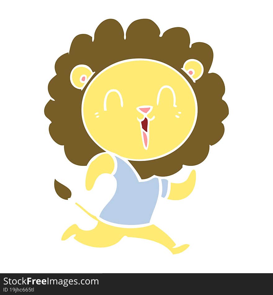 laughing lion flat color style cartoon