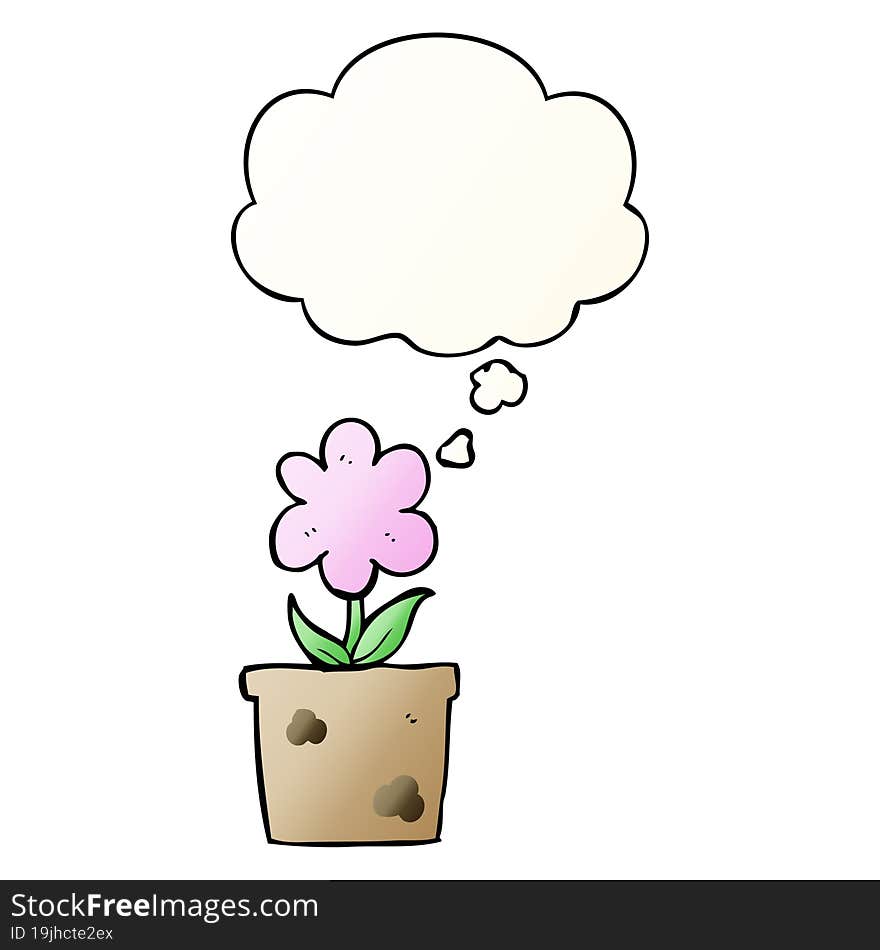 Cute Cartoon Flower And Thought Bubble In Smooth Gradient Style