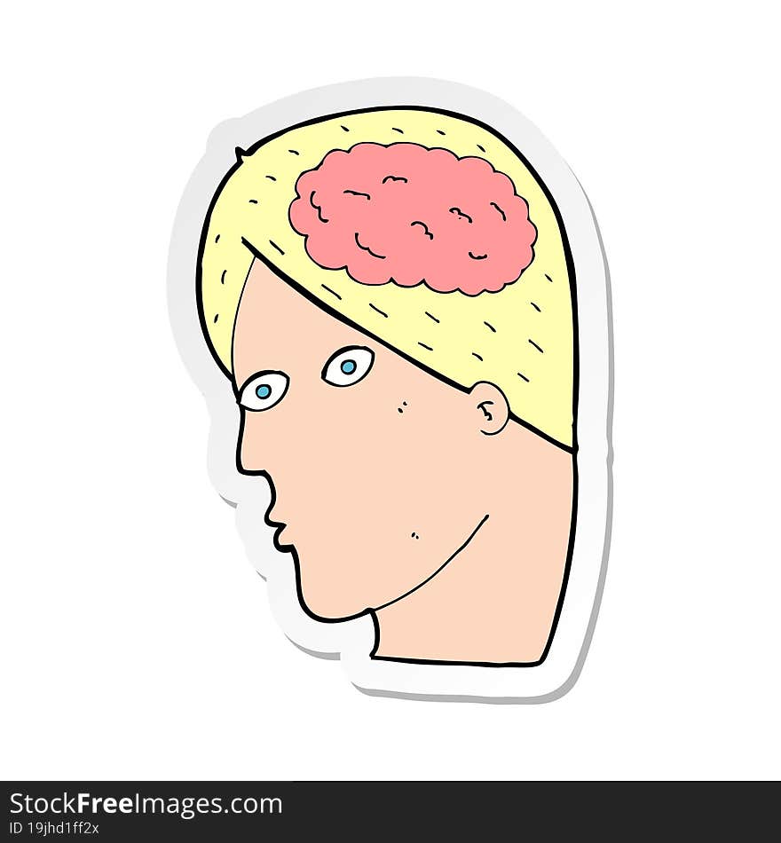 sticker of a cartoon head with brain symbol