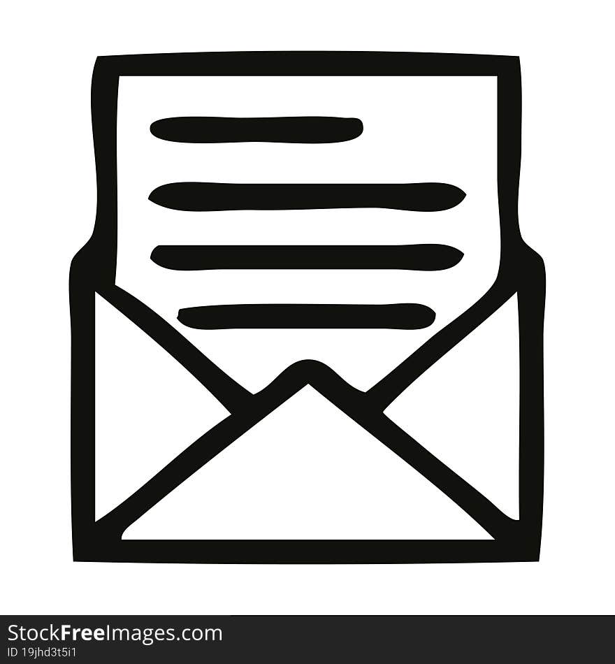 Line Drawing Cartoon Letter And Envelope