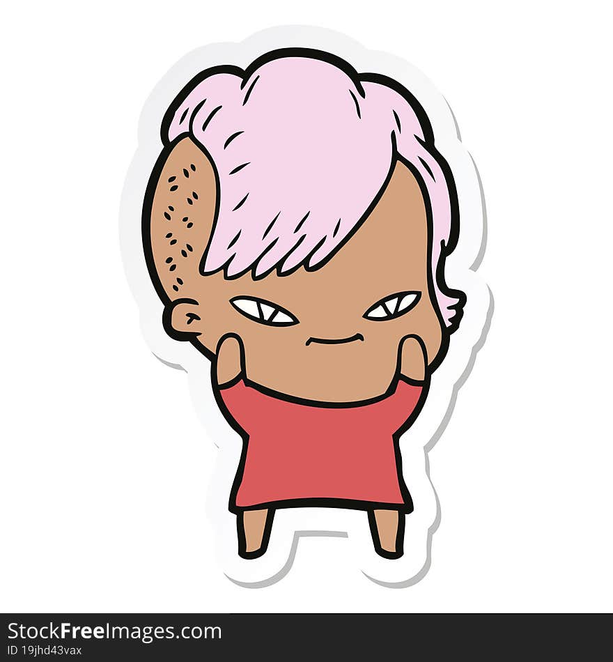 sticker of a cute cartoon girl with hipster haircut