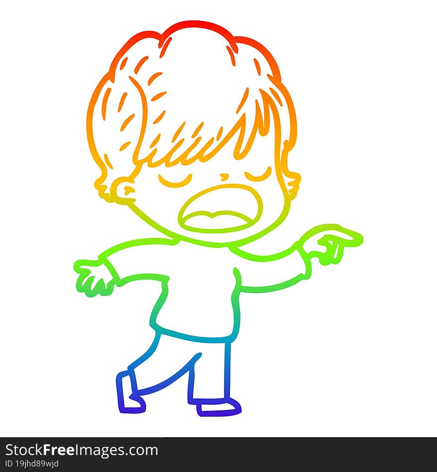 rainbow gradient line drawing cartoon woman talking