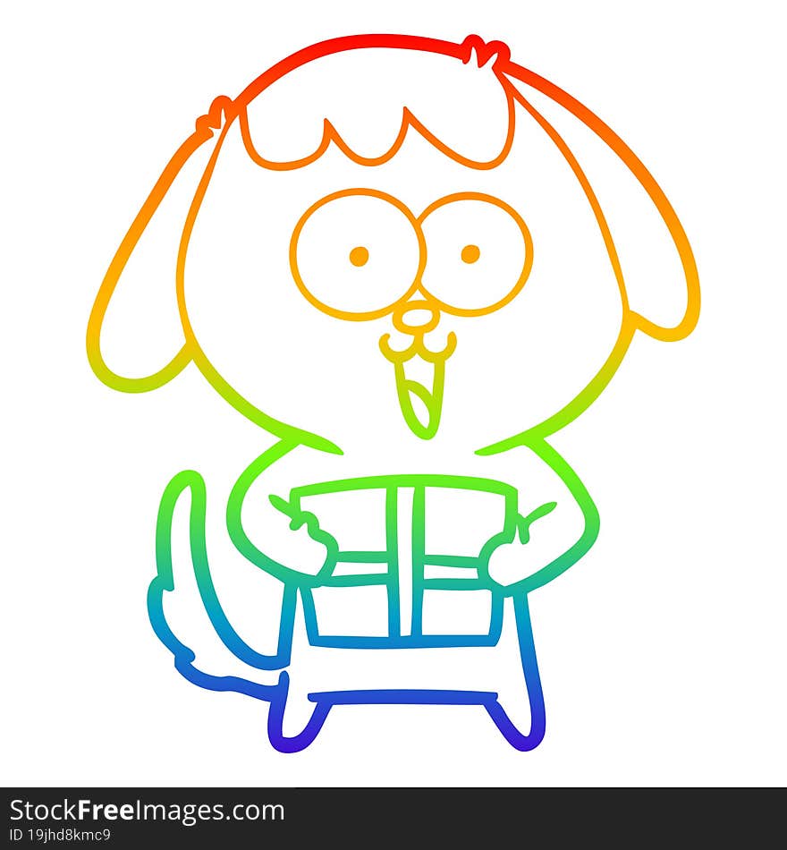 rainbow gradient line drawing of a cute cartoon dog