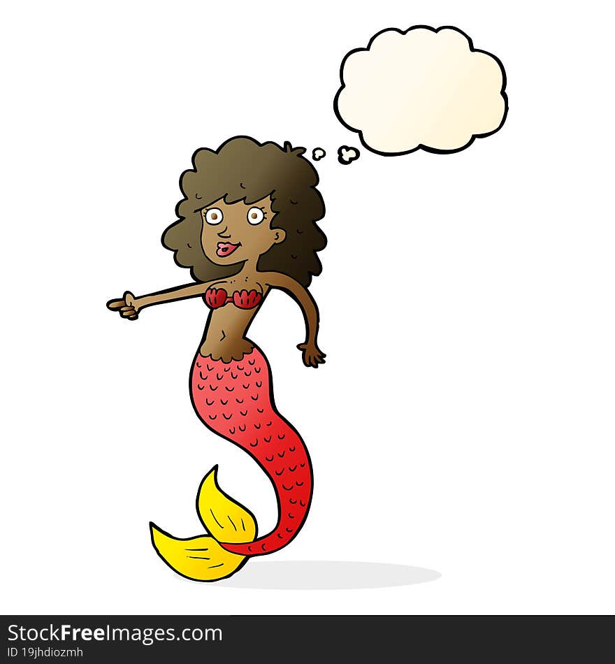 cartoon mermaid with thought bubble