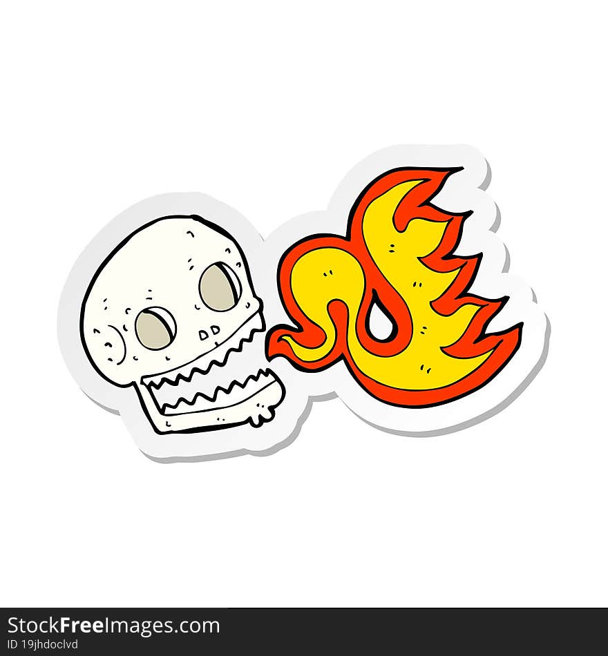 sticker of a cartoon flaming skull