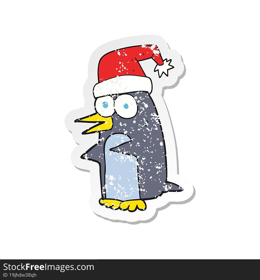 Retro Distressed Sticker Of A Cartoon Christmas Penguin