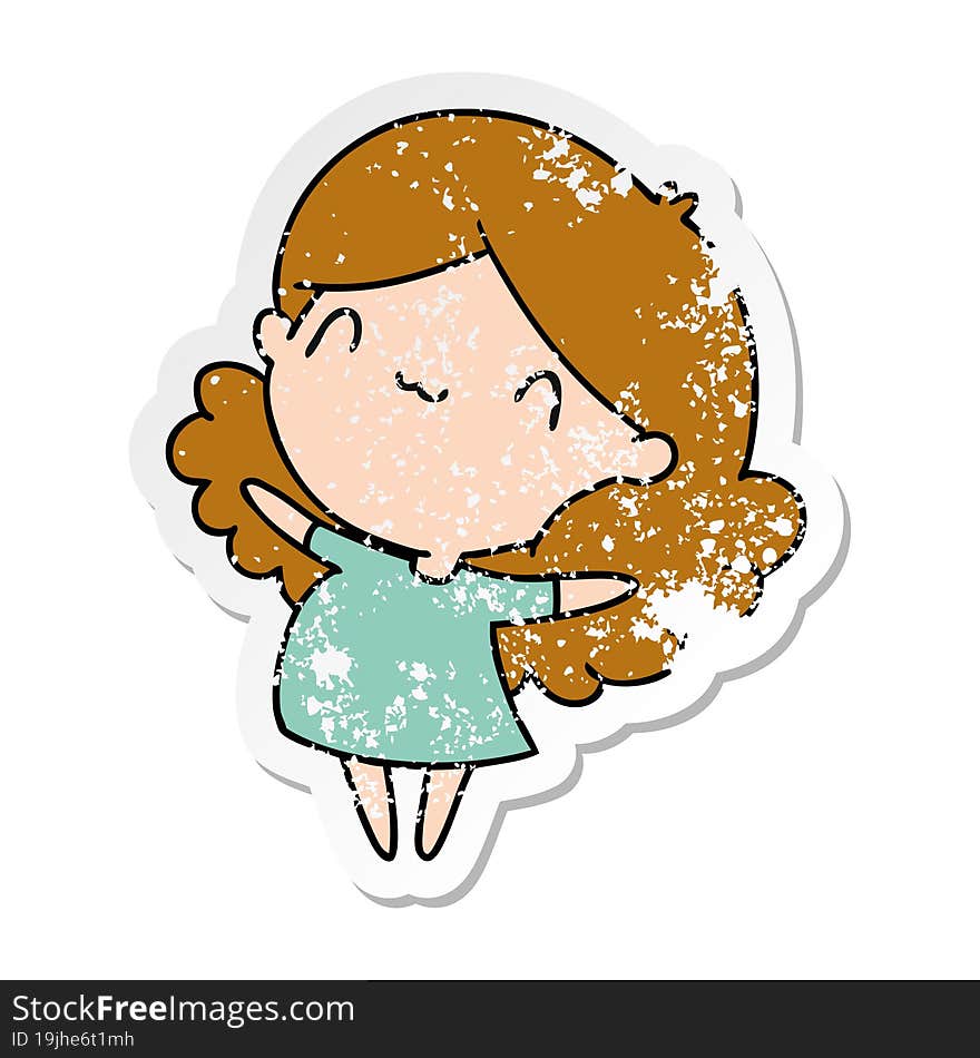 distressed sticker cartoon illustration of a cute kawaii girl. distressed sticker cartoon illustration of a cute kawaii girl