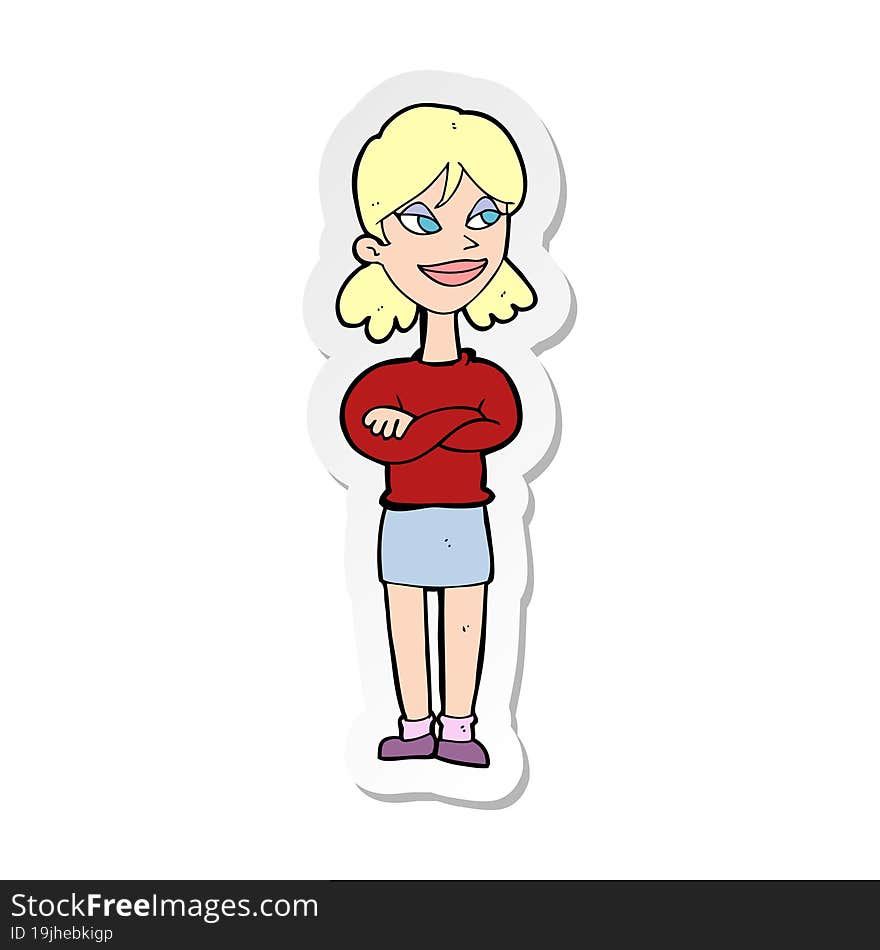 sticker of a cartoon smug woman