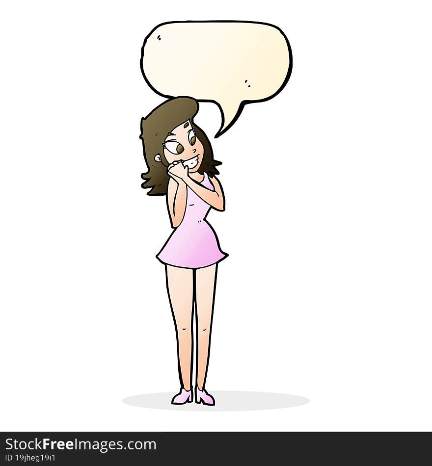 cartoon excited woman with speech bubble