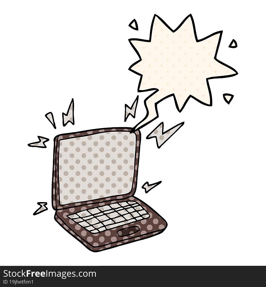 Cartoon Laptop Computer And Speech Bubble In Comic Book Style