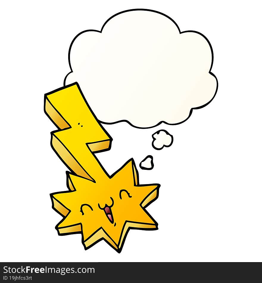 cartoon lightning bolt and thought bubble in smooth gradient style