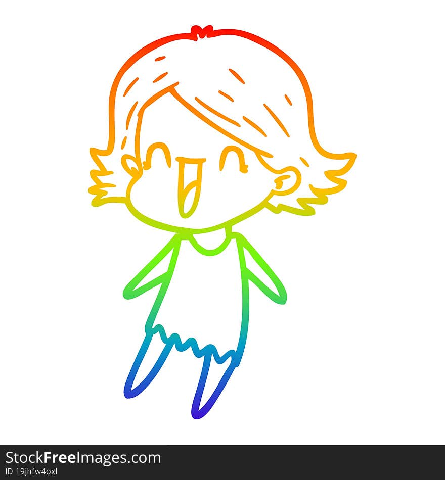 rainbow gradient line drawing of a cartoon happy woman