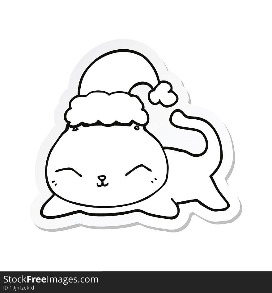 Sticker Of A Cute Cartoon Christmas Cat