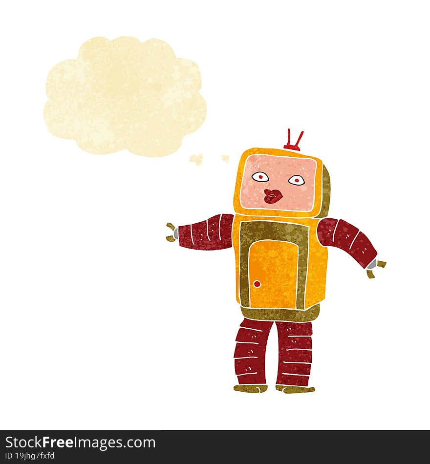 funny cartoon robot with thought bubble