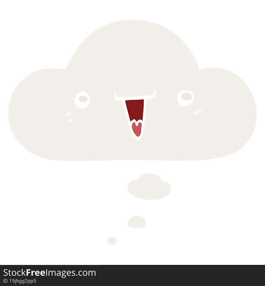 cute cartoon face with thought bubble in retro style