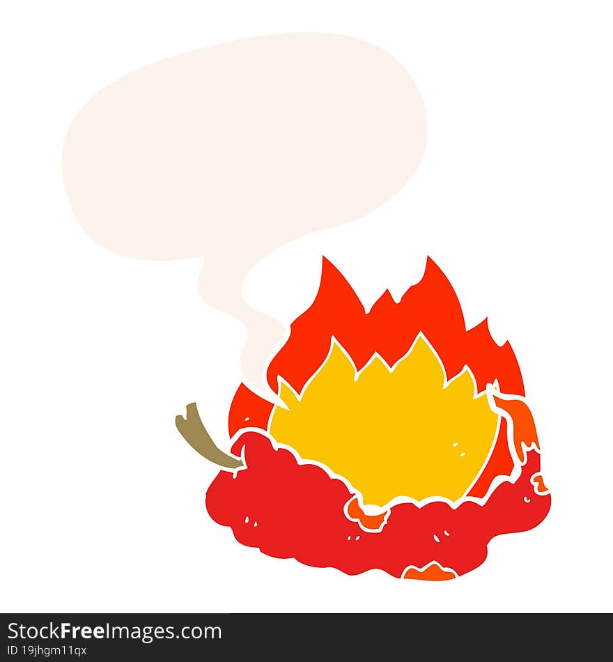 cartoon hot chili pepper and speech bubble in retro style