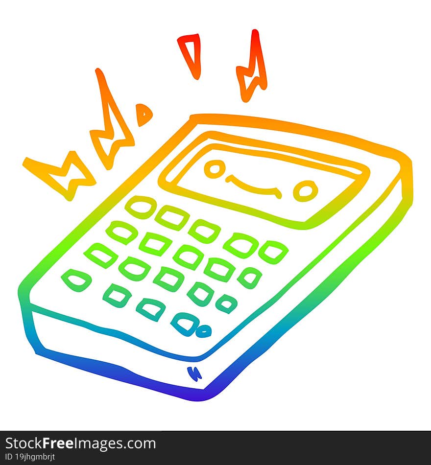 rainbow gradient line drawing of a cartoon calculator