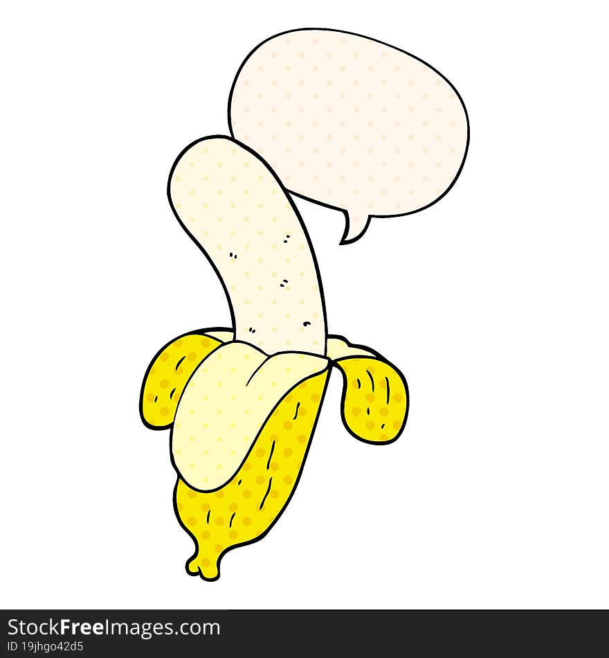 cartoon banana and speech bubble in comic book style