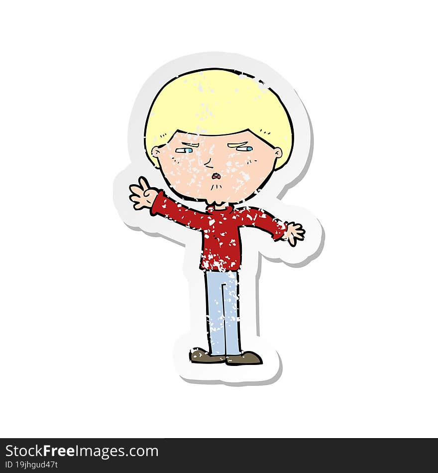 Retro Distressed Sticker Of A Cartoon Mean Man