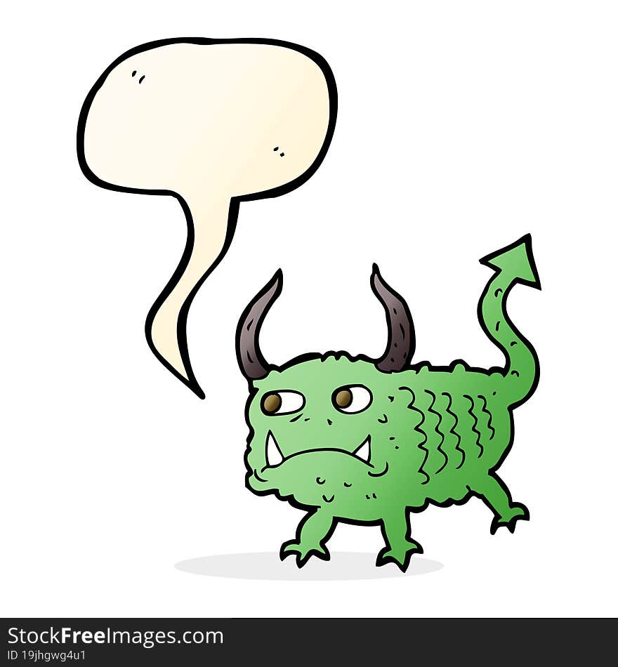 cartoon little demon with speech bubble