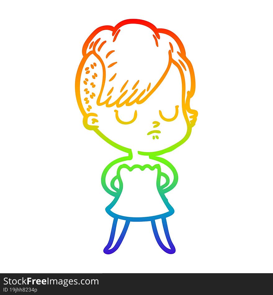 rainbow gradient line drawing of a cartoon woman