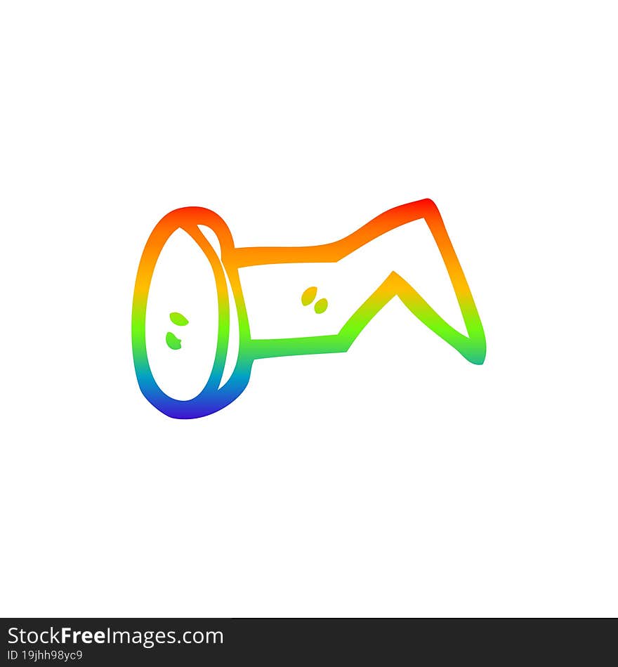 rainbow gradient line drawing of a cartoon bent iron nail