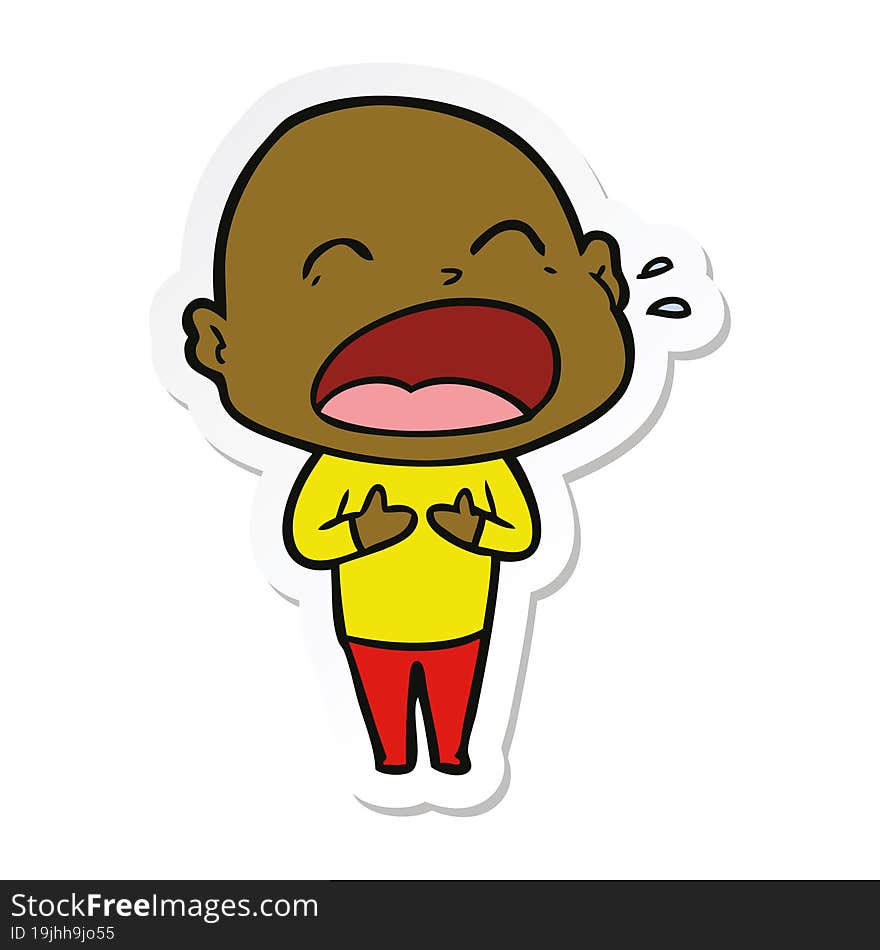 sticker of a cartoon shouting bald man