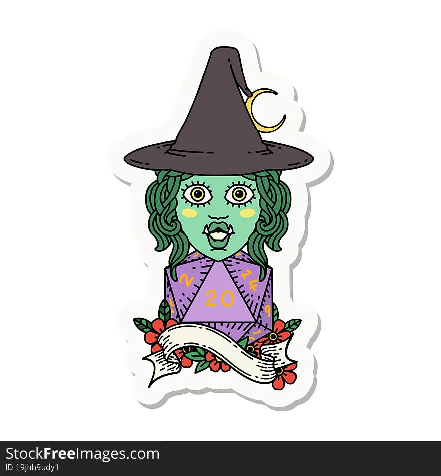 Half Orc Mage With Natural 20 Dice Roll Sticker