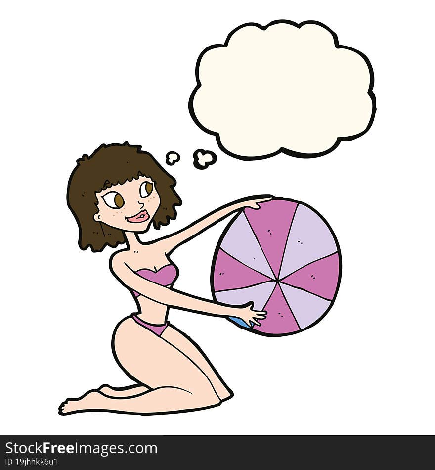 Cartoon Bikini Girl With Beach Ball With Thought Bubble